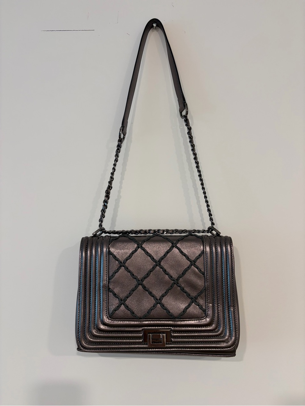 IL Fiorentino Made in Italy Metallic Bronze Leather Quilted Flap Shoulder Bag
